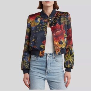 Industry Republic Crop Bomber Jacket Floral Farm Rio Vibe Jungle Tropical Size M